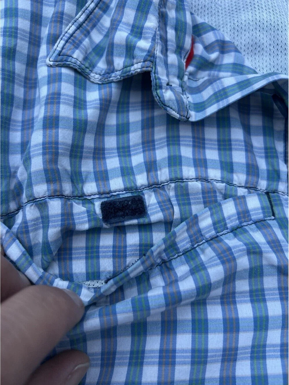 The North Face Men Plaid Short Sleeve Zipped Pocket Button-Up Shirt Blue Size XL